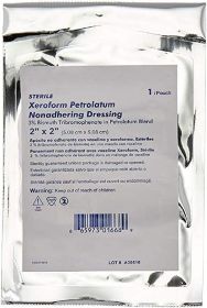 Xeroform Petrolatum Dressings. Box of 25 Impregnated Gauze Dressings 2" x 2" for abrasions, Burns