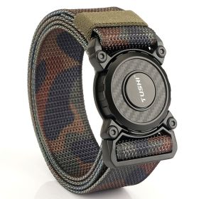 New quick release button tactical nylon belt; working clothes; outdoor training belt; casual men's belt; wholesale by manufacturers (Length (CM): 125cm, colour: Lock hem - classic camouflage)